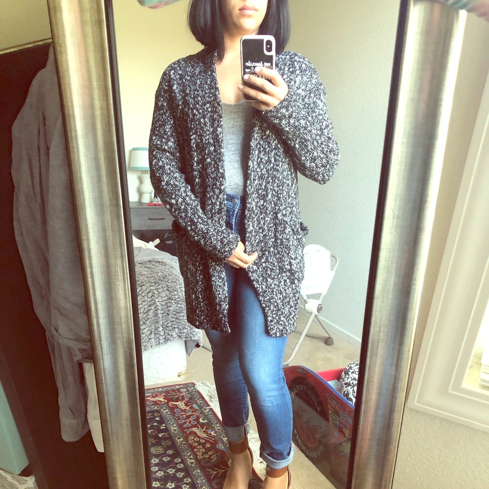 Grey marble long open sweater